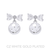 2-TIER GOLD PLATED CZ RIBBON BOW DROP EARRINGS