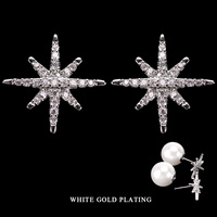 CZ CUBIC ZIRCONIA STAR W/PEARL BACK STUD EARRINGS