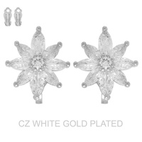 GOLD PLATED CZ FLORAL CLIP-ON STUD EARRINGS