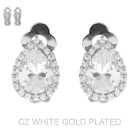 GOLD PLATED CZ TEARDROP HALO CLIP-ON STUD EARRINGS