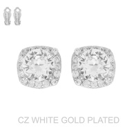 GOLD PLATED CZ SQUARE HALO CLIP-ON STUD EARRINGS