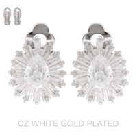 GOLD PLATED CZ TEARDROP HALO CLIP-ON STUD EARRINGS