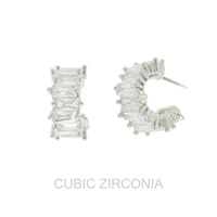 CUBIC ZIRCONIA BAGUETTE CUT OPEN HOOP EARRINGS