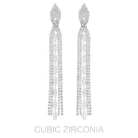 TEARDROP POST CUBIC ZIRCONIA TASSEL EARRINGS