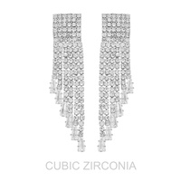 CUBIC ZIRCONIA DIAGONAL CASCADE TASSEL EARRINGS
