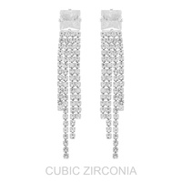 CUBIC ZIRCONIA GEMSTONE POST TASSEL EARRINGS