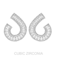 CUBIC ZIRCONIA BAGUETTE CUT SPIRAL ARCH EARRINGS