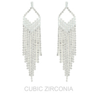 CUBIC ZIRCONIA CHEVRON TASSEL CHANDELIER EARRINGS