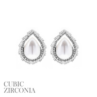 CZ BEZELED DROP-SHAPED PEARL EARRINGS
