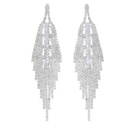 WHITE GOLD PLATED CZ TASSEL LONG DROP EARRINGS