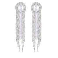 WHITE GOLD PLATED CZ ARCHED TASSEL DROP EARRINGS