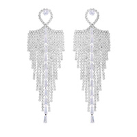 WHITE GOLD PLATED CZ TASSEL LOOP DROP EARRINGS