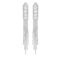 WHITE GOLD PLATED CZ TASSEL LONG DROP EARRINGS