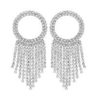 CRYSTAL RHINESTONE PAVE OPEN CIRCLE WATERFALL TASSEL DROP EARRINGS