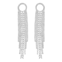 OPEN CIRCLE RHINESTONE VINE TASSEL EARRINGS