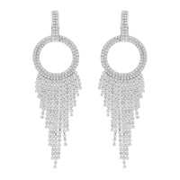 OPEN CIRCLE RHINESTONE FISHTAIL TASSEL EARRINGS