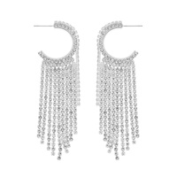 CRYSTAL RHINESTONE OPEN HOOP TASSEL EARRINGS