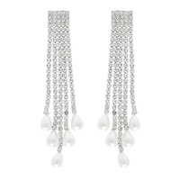 CRYSTAL RHINESTONE SIMULATED PEARL TASSEL EARRINGS