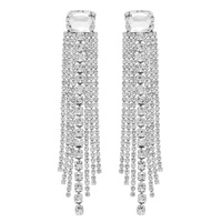 GEMSTONE POST RHINESTONE TASSEL EARRINGS