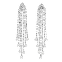 TRIANGLE RHINESTONE PEARL TASSEL EARRINGS