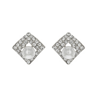 Stone Encrusted Square With Pearl Stud Earrings Eq140Rwh