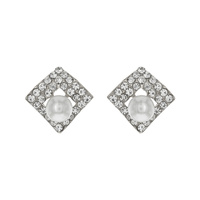 Stone Encrusted Square With Pearl Stud Earrings Eq140Rwh