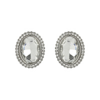 Oval Gem With Stone Edge Metal Earrings