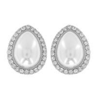 SYNTHETIC PEARL & CRYSTAL RHINESTONE PAVE TEARDROP HALO DROP EARRINGS