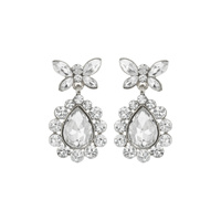 BUTTERFLY POST CRYSTAL RHINESTONE TEARDROP CUT DANGLE AND DROP EARRINGS