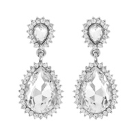 2-TIER CRYSTAL RHINESTONE OPEN TEARDROP WING ACCENT DANGLE AND DROP EARRINGS