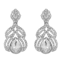 CRYSTAL RHINESTONE PEACOCK FEATHER SHAPED DANGLE AND DROP EARRINGS