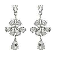 CRYSTAL RHINESTONE TEARDROP CLUSTER LONG DROP EARRINGS