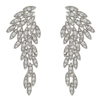 WING SHAPED LONG DROP CRYSTAL CLUSTER EARRINGS