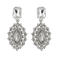 2-TIER CRYSTAL RHINESTONE PETAL CUT HALO LONG DROP EARRINGS