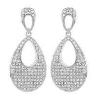 RHINESTONE CLUSTER OVAL DROP STUD EARRINGS