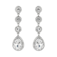 4-TIER CRYSTAL RHINESTONE LONG DROP TEARDROP HALO EARRINGS