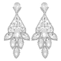 LARGE 2-TIER CRYSTAL RHINESTONE PAVE TEARDROP CLUSTER LONG DROP EARRINGS