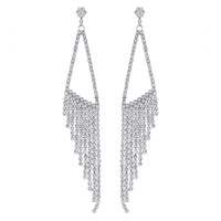 CRYSTAL RHINESTONE OPEN TRIANGLE TASSEL DANGLE AND DROP EARRINGS