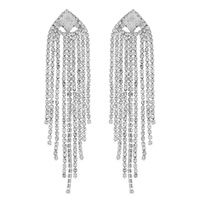 CRYSTAL RHINESTONE DIAMOND SHAPED LONG DROP TASSEL EARRINGS