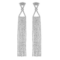 CRYSTAL RHINESTONE OPEN HOURGLASS LONG DROP TASSEL EARRINGS