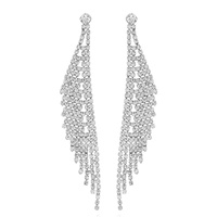 CRYSTAL RHINESTONE TRIANGLE SHAPED TASSEL DANGLE AND DROP EARRINGS
