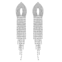CRYSTAL RHINESTONE OPEN TEARDROP LONG DROP TASSEL EARRINGS