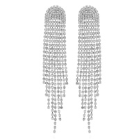 ARCHED CRYSTAL RHINESTONE LONG DROP TASSEL EARRINGS