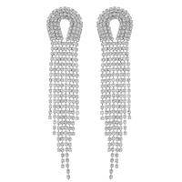 CRYSTAL RHINESTONE ARCH SHAPED LONG DROP TASSEL EARRINGS