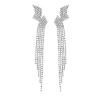 CRYSTAL RHINESTONE FLASH BOLT LONG DROP TASSEL EARRINGS