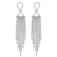 CRYSTAL RHINESTONE OPEN FAN LONG DROP TASSEL EARRINGS