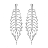 CRYSTAL RHINESTONE LEAF SHAPED FILIGREE LONG DROP EARRINGS