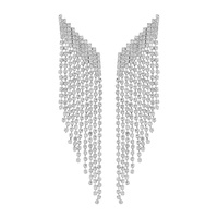 CRYSTAL RHINESTONE DIAGONAL LONG DROP TASSEL EARRINGS