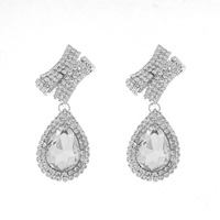 2-TIER RHINESTONE PAVE RIBBON POST TEARDROP HALO DANGLE AND DROP EARRINGS