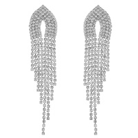 TEARDROP ARCH TASSEL LONG DROP CRYSTAL EARRINGS